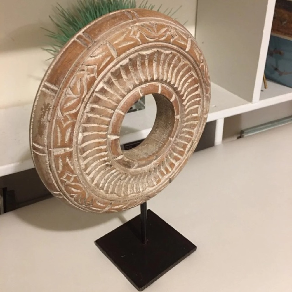 Round Carved Wood Sculpture - Picture 6 of 9